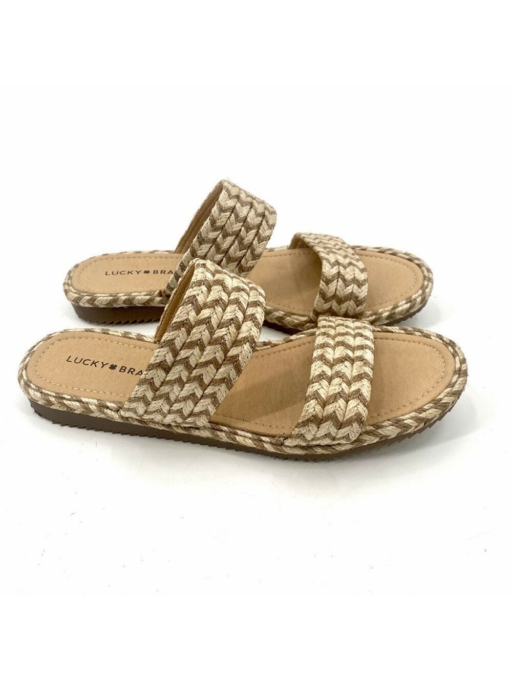 Lucky Brand Boho Braided Jute Dual Strap Slide Sandals